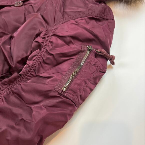 Abercrombie & Fitch Womens Maroon Red Fur Trim Hooded Lined Parka Jacket Size XS - Picture 7 of 12